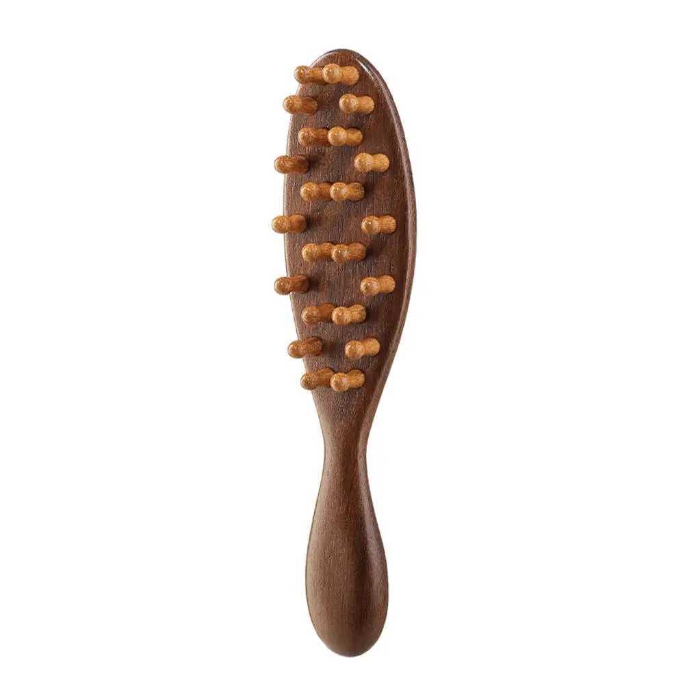 Golden Sandalwood Comb Head Meridian Comb Natural Sandalwood Long Handle Comb Multi functional Insertion Tooth Massage Comb W240813
