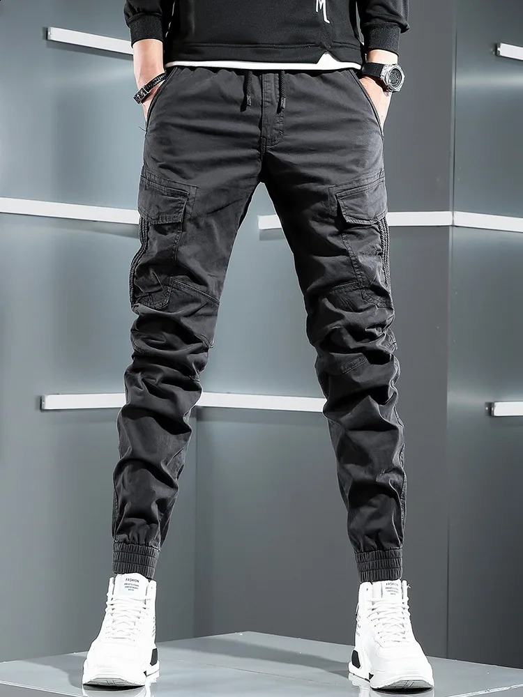 Tactical Army Green Cargo Pants Men Streetwear Hip Hop Mens Casual Cotton Stretch Drawstring Joggers Trousers 240812
