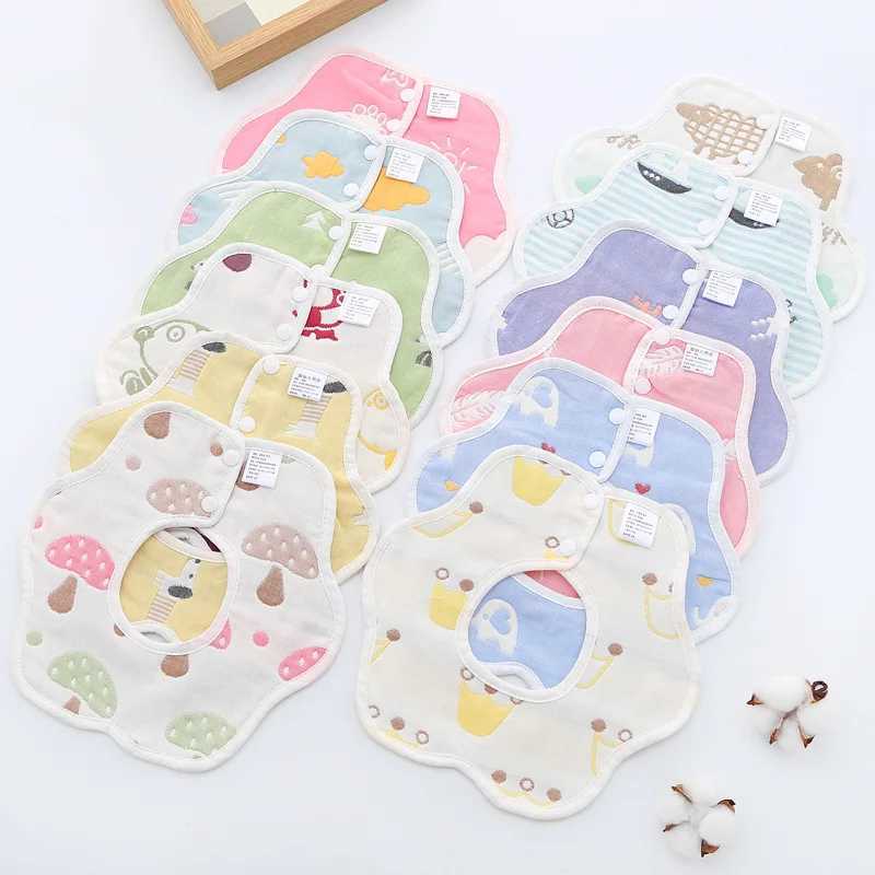 Bibs Burp Cloths New Cartoon Baby Bib Pure Cotton Baby Saliva Towel Burp Cloths Round Blue Pink Boys Girls Feeding Pocket 0-2 Years OldL4812