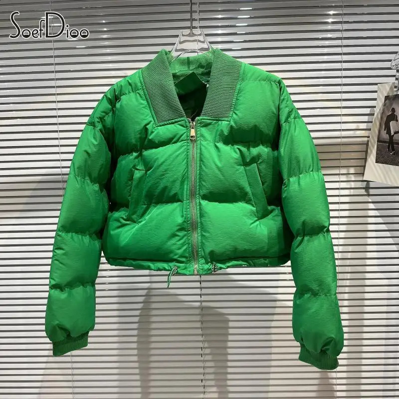 Soefdioo Casual Solid Ribbed V-Neck Zip-Up Padded Jackets Women Winter Streetwear Fashion Keep Warm Short Parkas Down Coat 240813