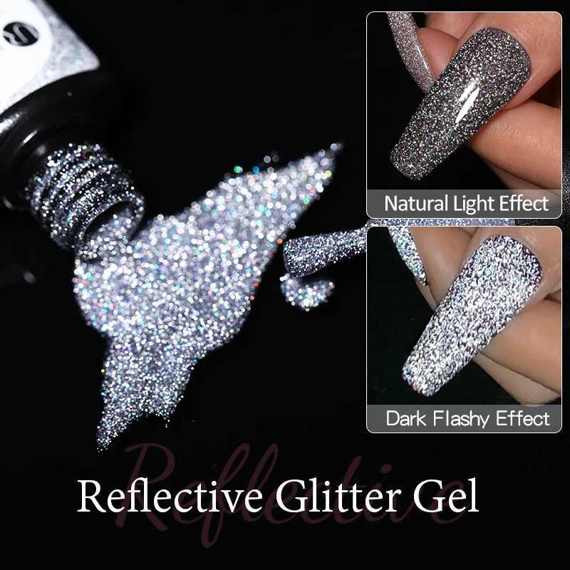UR SUGAR 7.5ml Reflective Glitter Gel Nail Polish Rose Gold Silver Colors Shiny Effect Varnish Hybird Nail Polish For Nail ArtM240814