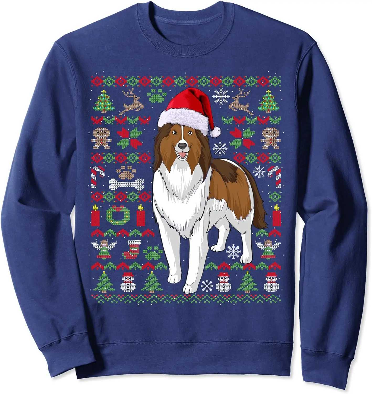 Ugly Christmas Sweater Shetland Sheepdog Dog Lovers Gift T-Shirt 100% Cotton O-Neck Long Sleeve Casual Mens T-shirt Size S-3XLM240814