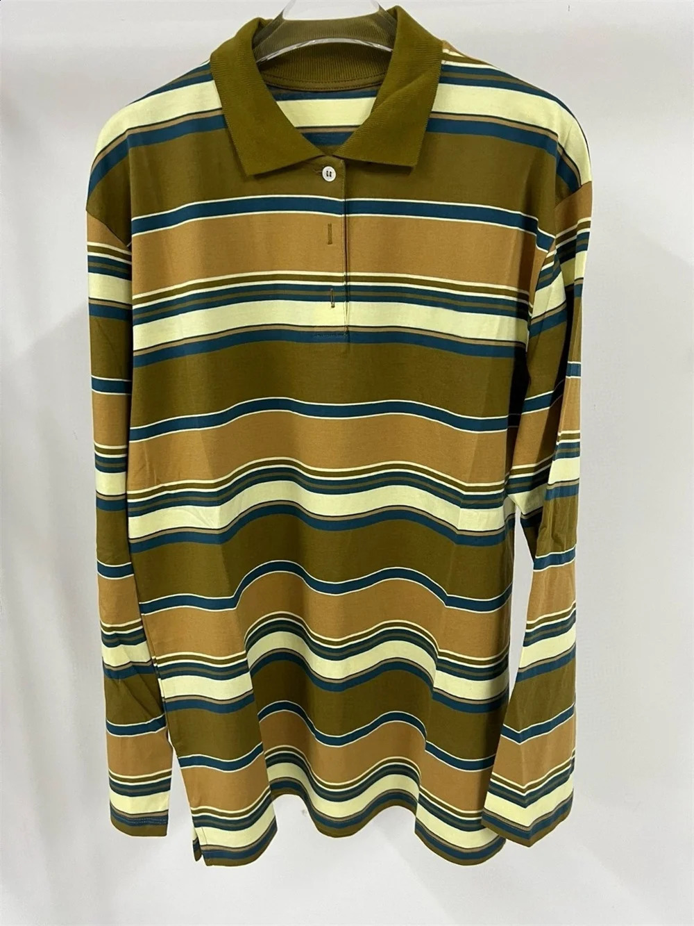 T-shirt Stripe Long Sleeve A881911 Polo Neck Women T Shit Clothing Spring Summer Outdoor Streetwear Elegant Elastic Knit 24SS 240814