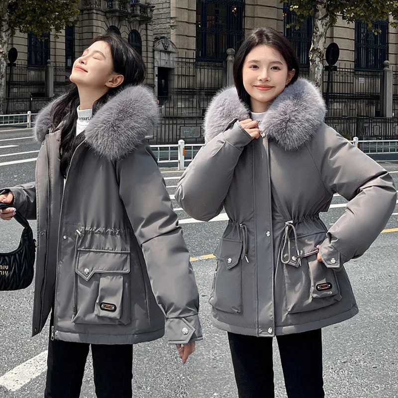 2024 Women Parka Fashion Winter Jacket Fur Collar Warm Snow Wear Padded Clothes Coat Wool Liner Hooded Parkas 240813