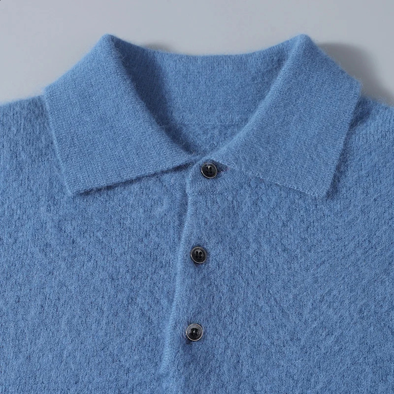 Autumn and winter mens mink cashmere collar solid color wool knitted long sleeved sweater business w240824