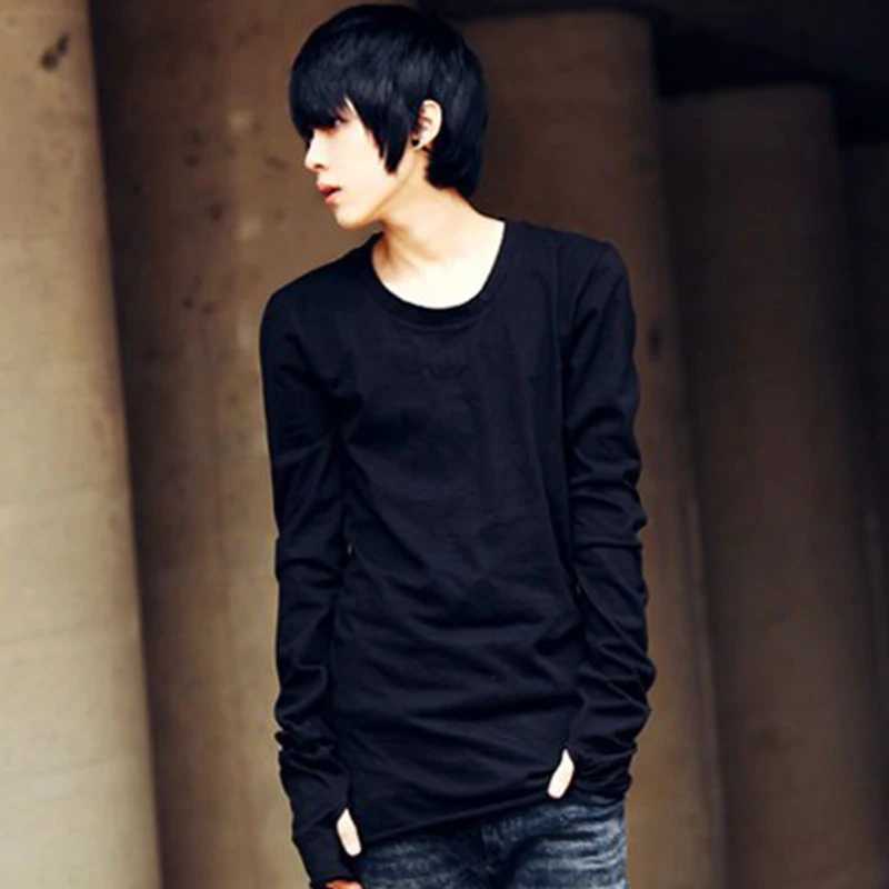 Spring Korean version of the new fashion mens clothing even gloves round neck long-sleeved T-shirt thick large size bottoming sM240814