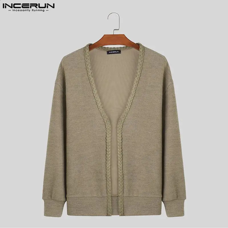 Mens Cardigan Patchwork Knitted Open Stitch Streetwear Long Sleeve Sweaters Korean Fashion Casual Male Outerwear INCERUN 240816