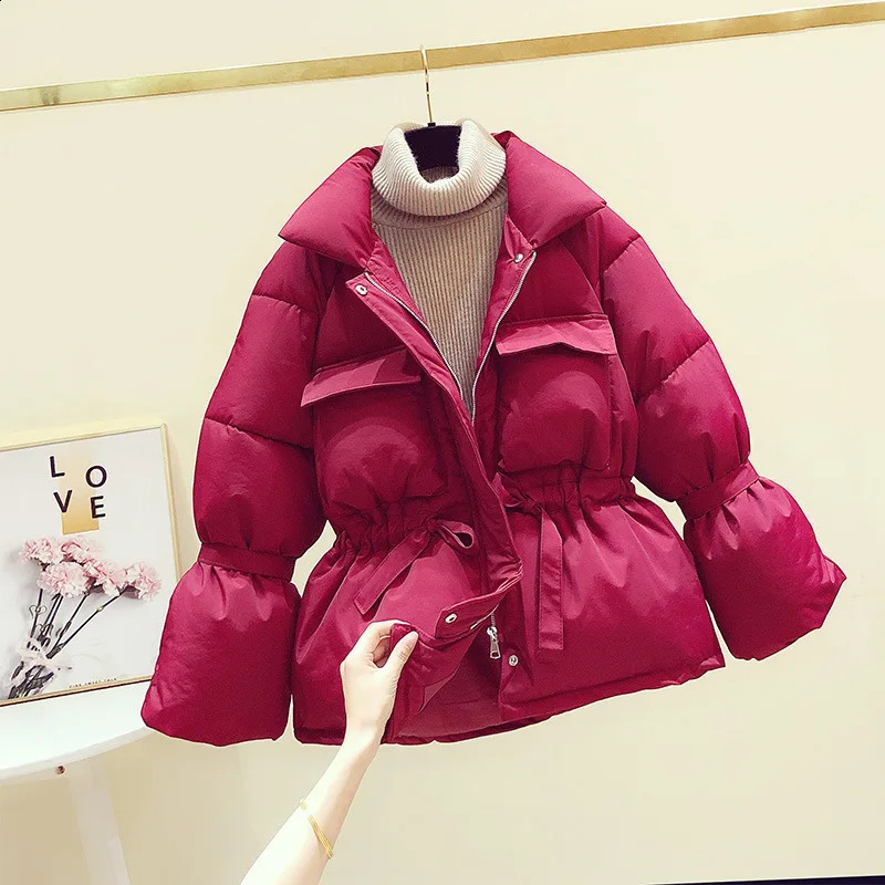 Fashion Women Jacket Baggy Bread Suit Winter Coats Down Cotton Waterproof Windproof Bandage Outdoor Sporting Short Parkas 240813