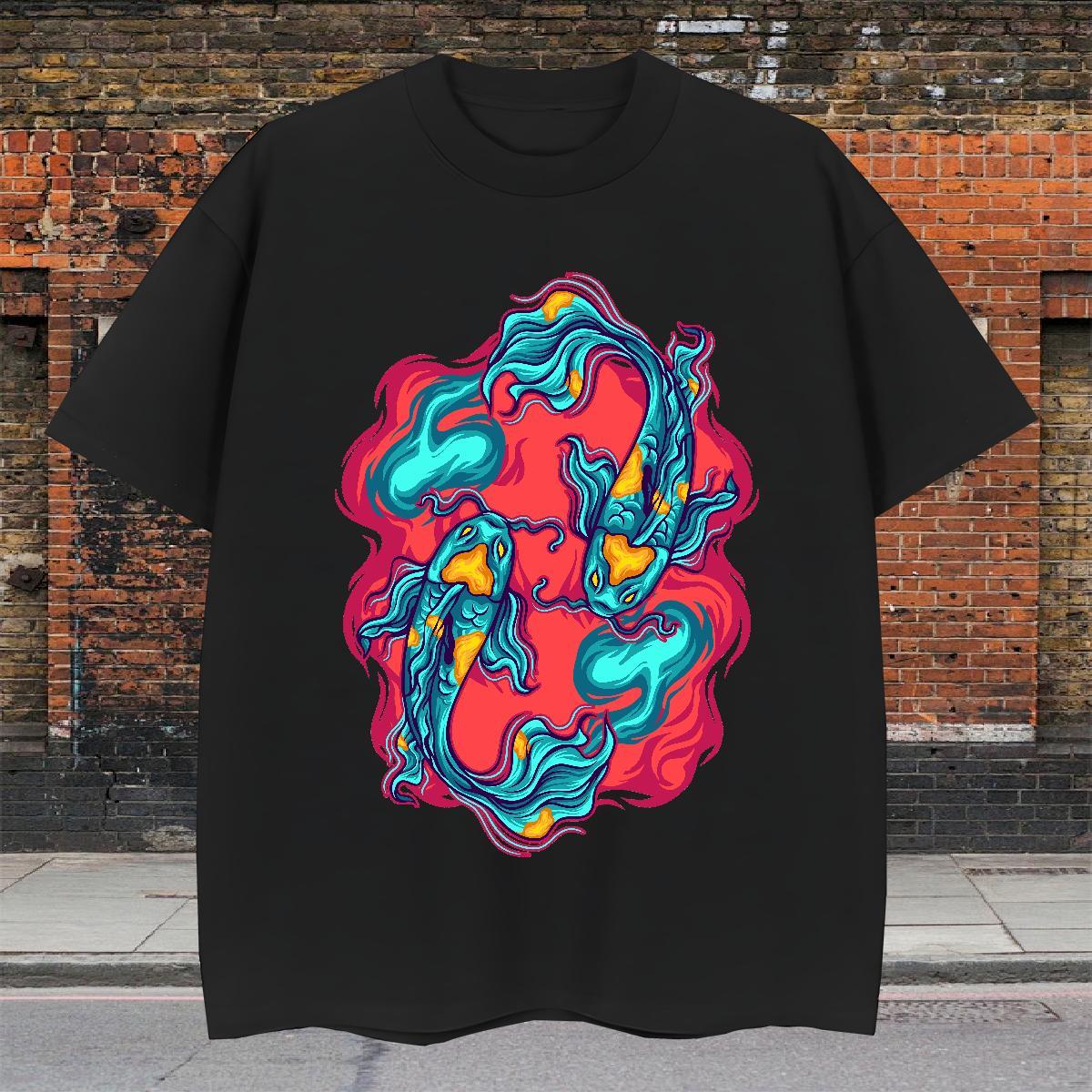 Free Shipping Mens T Shirts O Neck Short Sleeves Casual Beach Anime Print 230g 100% Cotton Men Tees Fashion New Tops Shirt