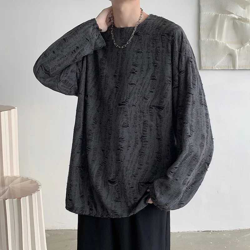 Spring Summer Men Hole T Shirts Harajuku Hip Hop Long Sleeve Oversized Tshirts Male Korean Fashion Tee Tops Plus Size 3XLM240814