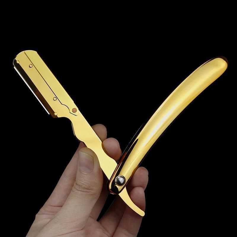 Stainless Steel Razor With 10 Shaving Blades Electroplated Gold And Silver ABS Handle Mens Manual Folding Shaver Barber KnifeM240814