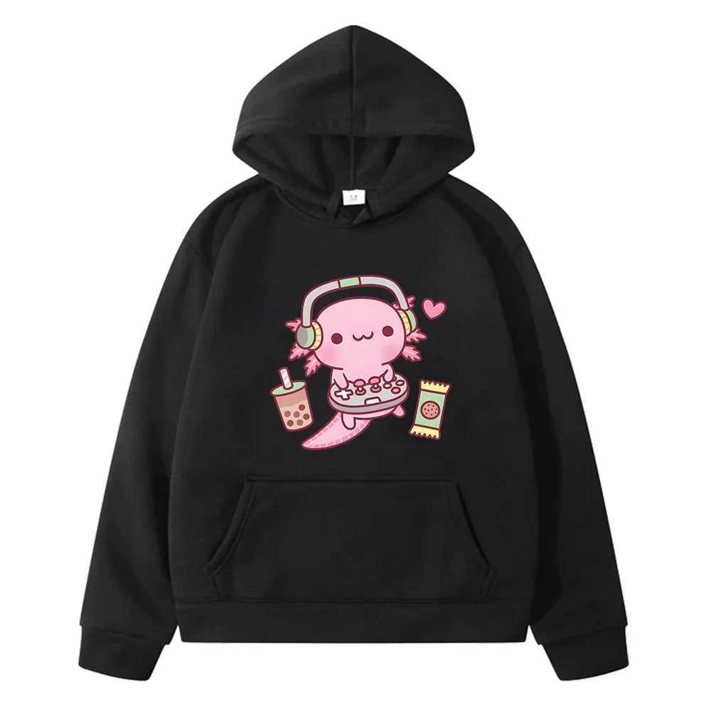 Axolotl Salute Play Games Funny Hoodies Winter Girls Tops Spring/Autumn Long Sleeve Unisex Sweatshirts Harajuku Sudaderas KidsY240814