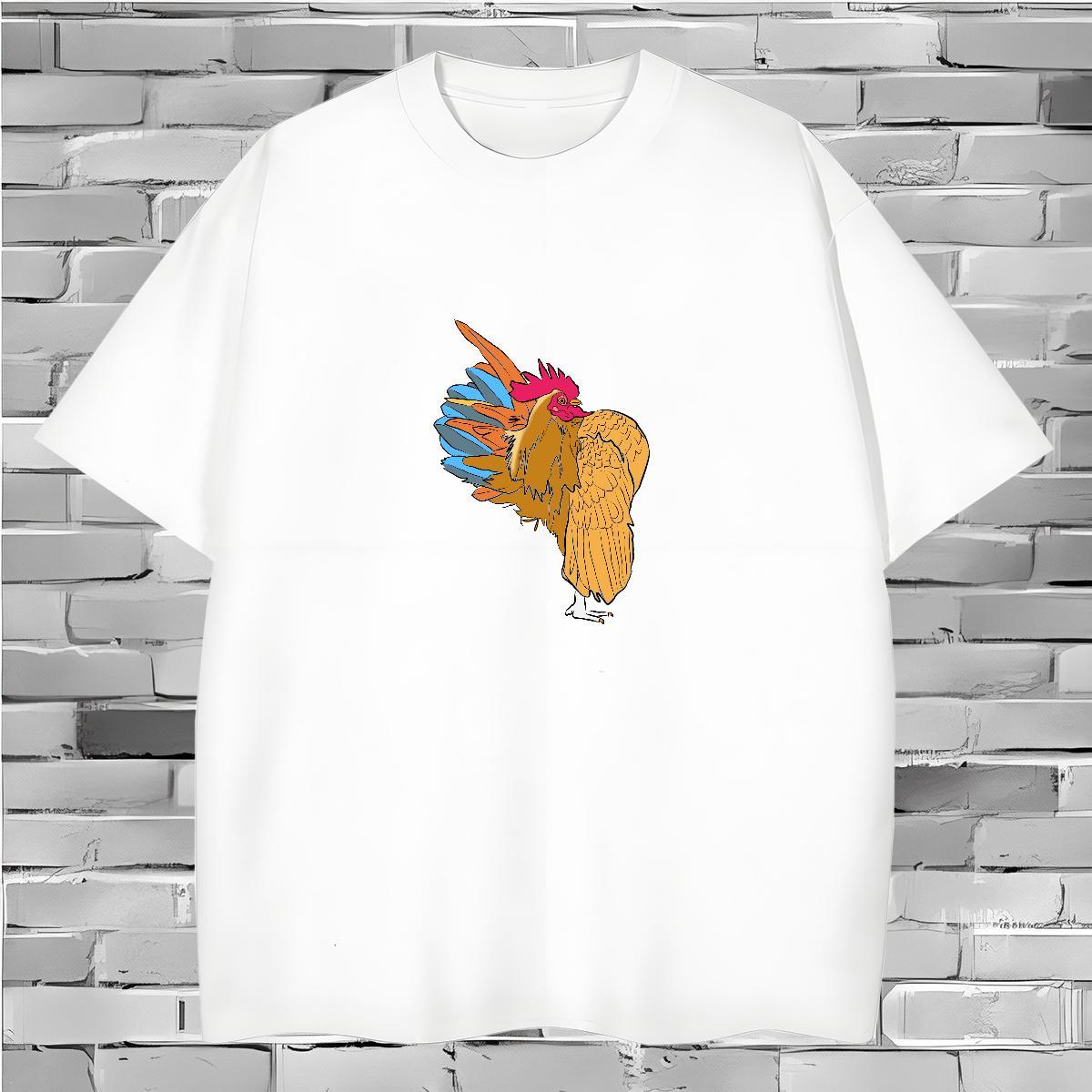 Loose Fit Mens T Shirts chicken Breathable Crew Neck Hip Hop Custom Cartoon 230g Cotton Tshirts Classic Casual Tees Shirts