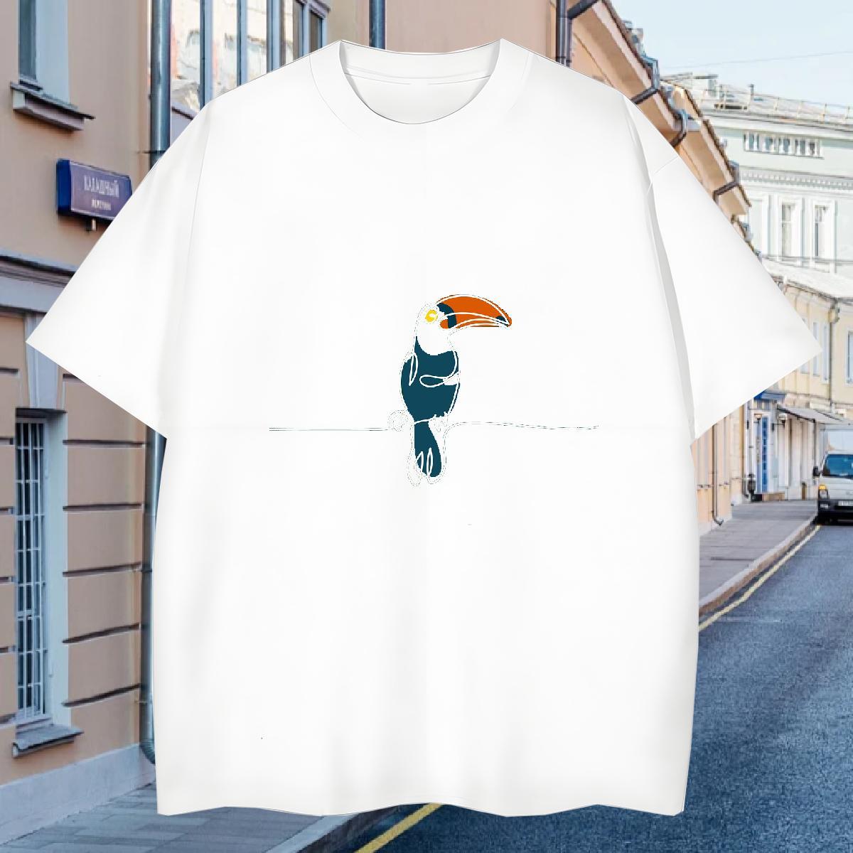 T-Shirts for Men 230g Cotton bird Street Casual Short Sleeve Soft DIY Printed Men Tops Tees Classic Casual Cool Design Tee Shirt