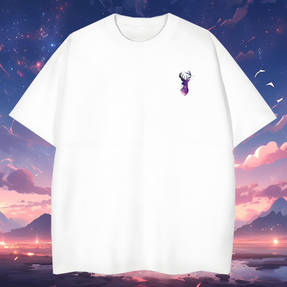 Unisex Deer T Shirts Men Spring Summer Tshirts 230g Cotton 2024 Summer Round Neck Short Sleeve Black Oversized Tops