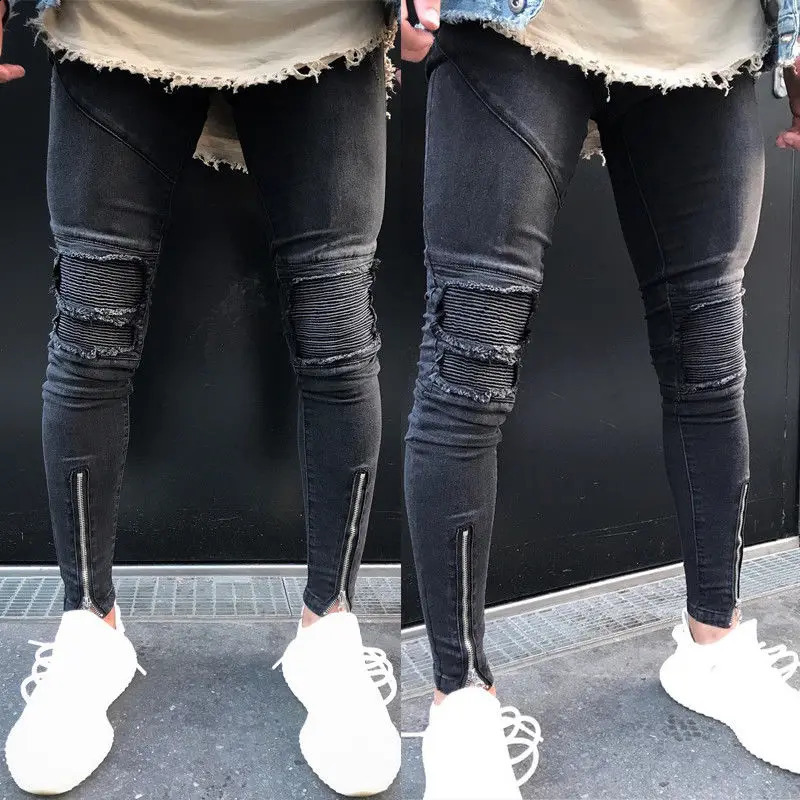 Mens Ripped Skinny Biker Jeans Destroyed Frayed Slim Fit Denim Pants Trousers 240819