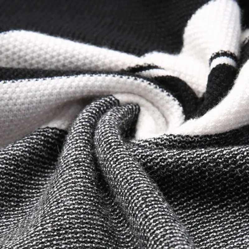 New autumn and winter Korean casual round neck sweater with solid stripes stitched thread pattern long sleeved knitted topW240729