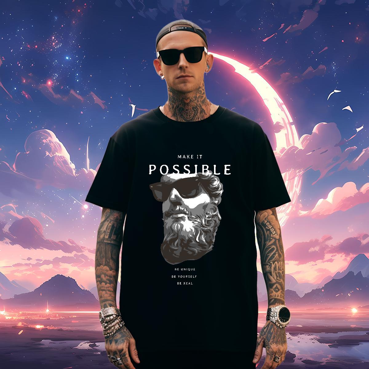 T-Shirts for Men 230g 100% Cotton portrait Outdoor Round Neck Short Sleeve Oversized 4XL Tshirt for Man Woman Customized Loose Top Tees