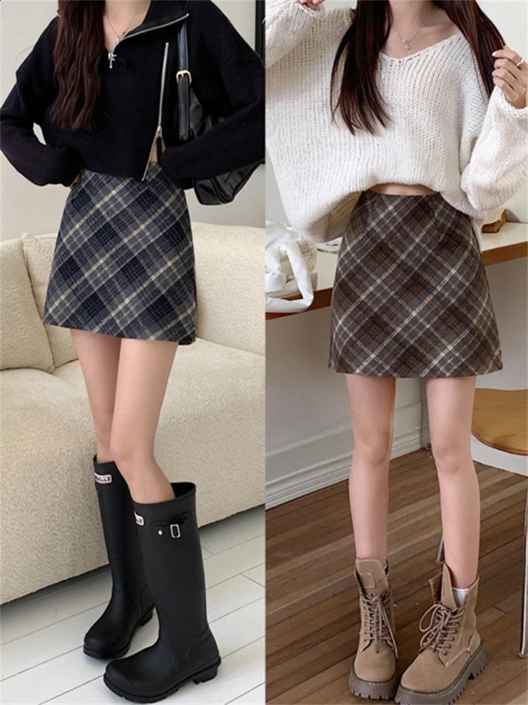 S-5XL Skirts Women Plaid Elegant Trendy Retro Leisure Simple All-match Students Youthful Vitality Streetwear Holiday Gentle Chic 240814