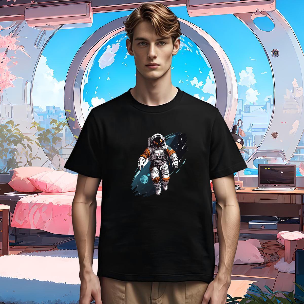 T-Shirts for Men 230g Cotton universe Home Outdoor Breathable Short Sleeve Black White Tshirts Customized Brand Polos