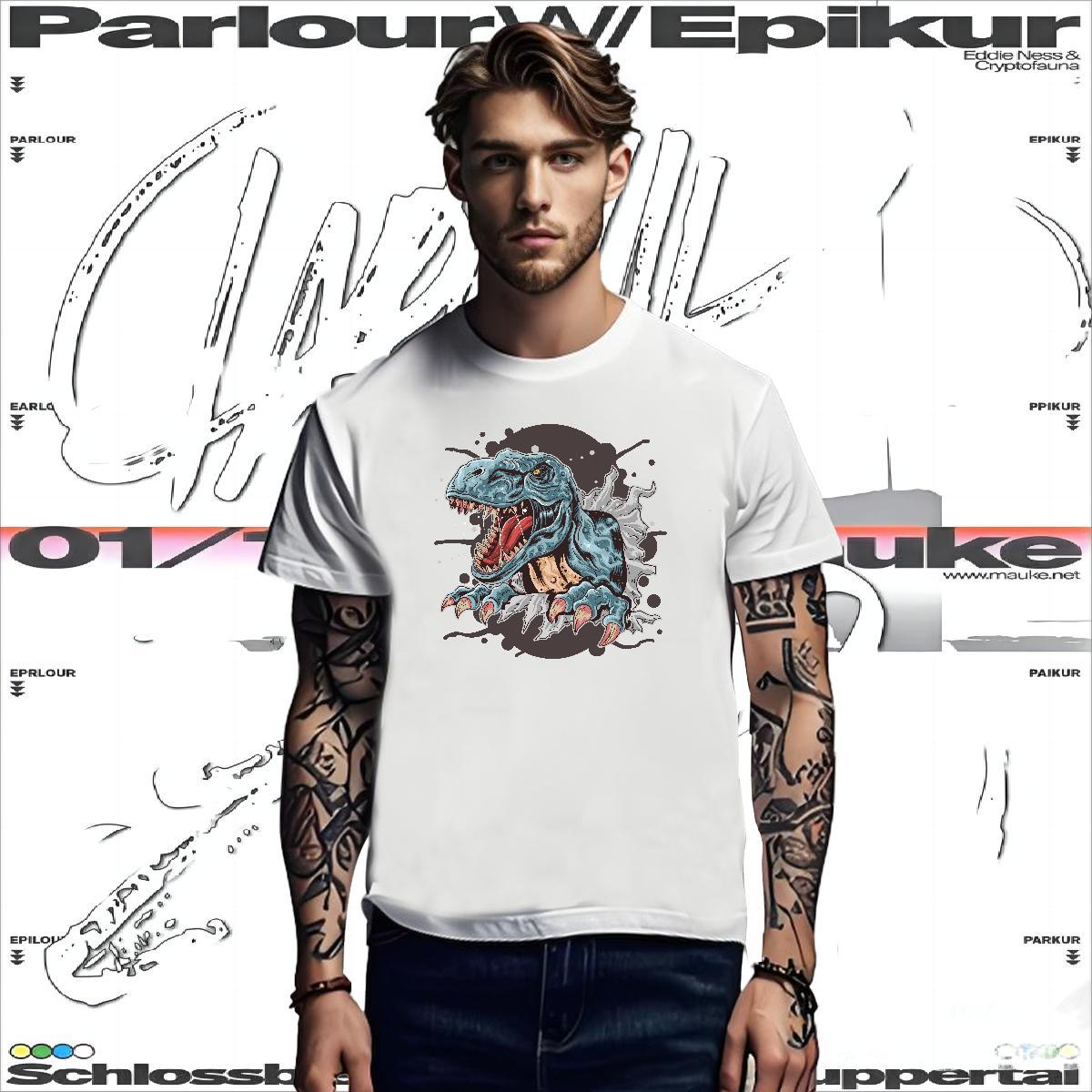 Mens T Shirts 230g Cotton dinosaur Daily Outfit Breathable Short Sleeve Customized Print Tshirt for Man Woman 2024 New Designer Clothings