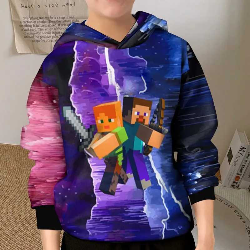2024 Kids Clothes Cartoon Gaming Print Hoodie Kids Casual Pullover Cool Hip Hop Boy Sports Tops Building Blocks Graphic ClothingY240814