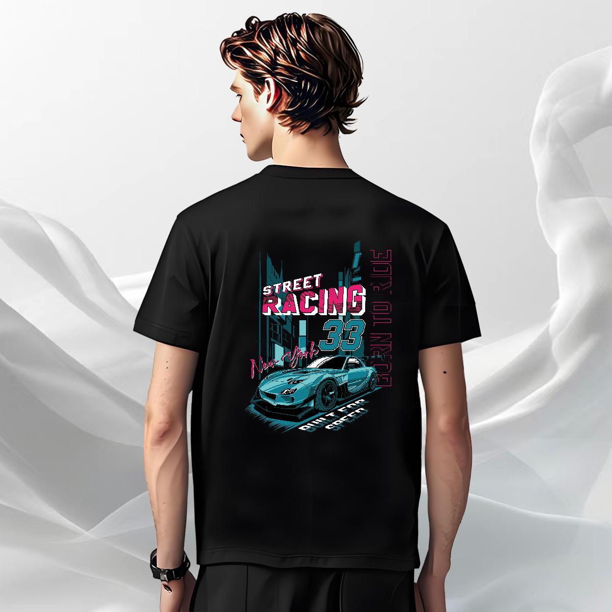Loose Fit Men Tees Hip Hop 230g 100% Cotton Black Oversized Crew Neck car T Shirt For Man Customized Tops Tees