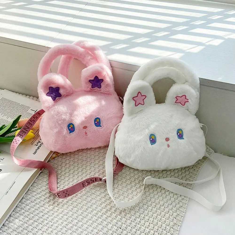 Kawaii Rabbit Plush Handbag for Girls Shoulder Bag Soft Pink White Rabbit Doll Cross Body Bag for Children Messenger Bag W240813