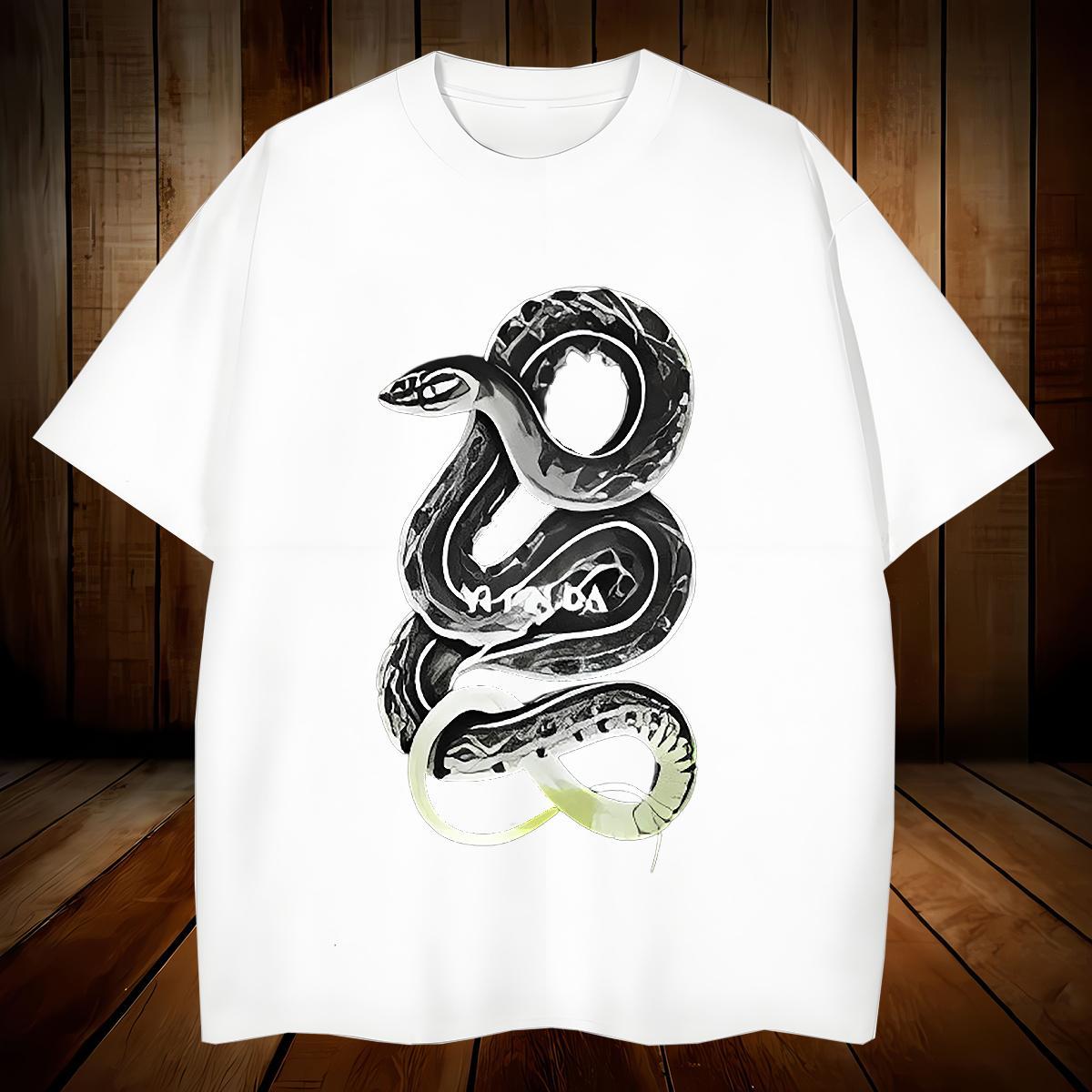 Soft Men T Shirts snake Breathable Crew Neck Street Black Oversized 230g Pure Cotton Tshirts Custom Top Tees