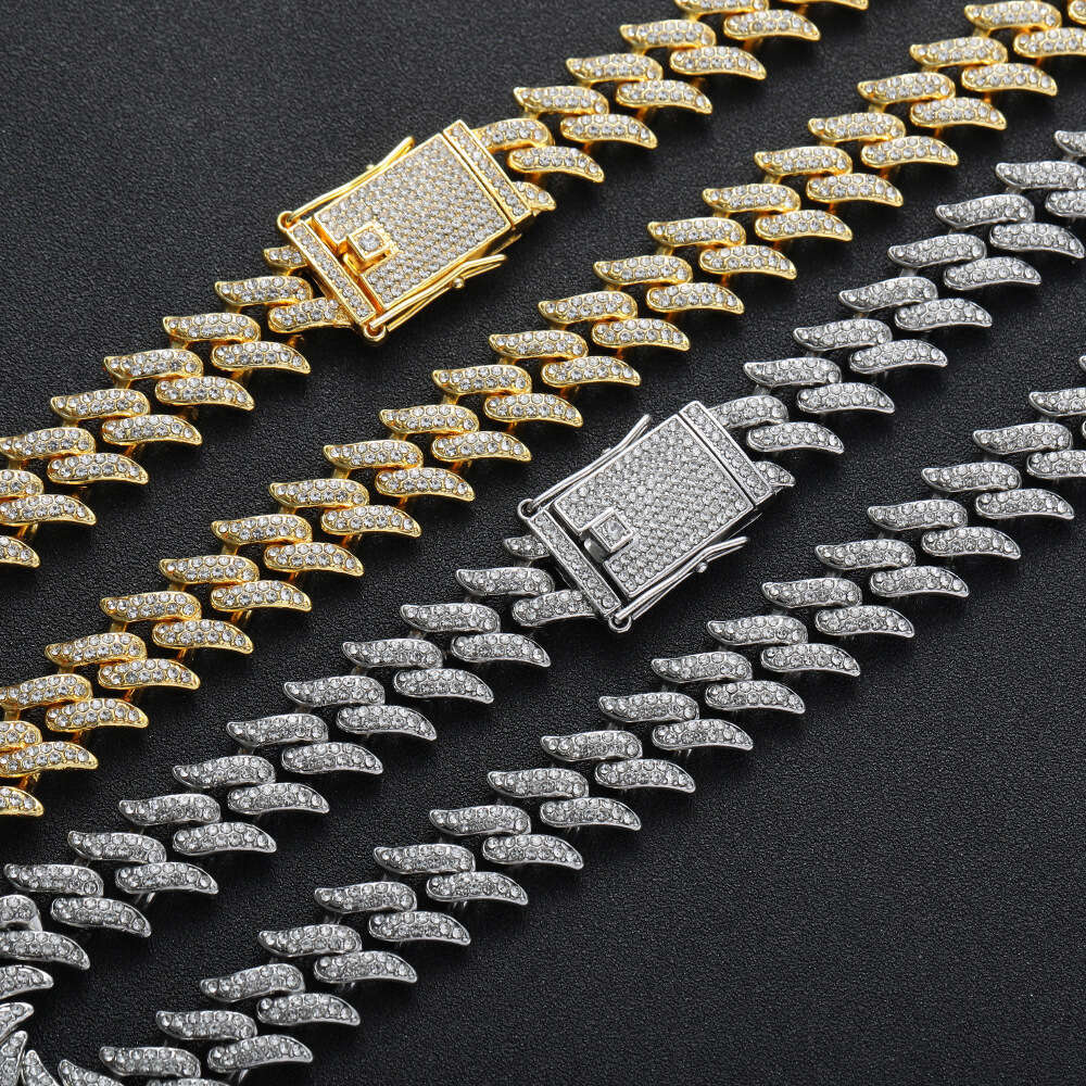 new 16mm necklace with small thorns cuban chain two rows of dia spikes hip-hop men's Bg bracelet