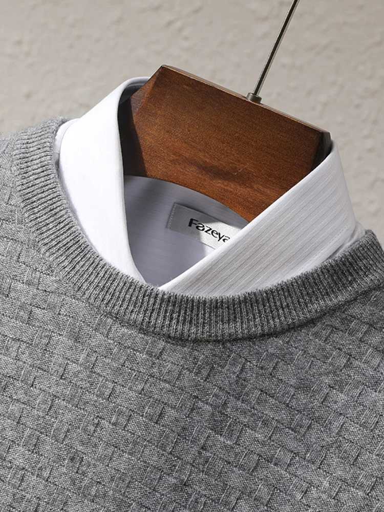 New 100% wool knitted floral mens autumn O-neck jacquard sweater casual long sleeved bottom sweater loose solid color topW240729