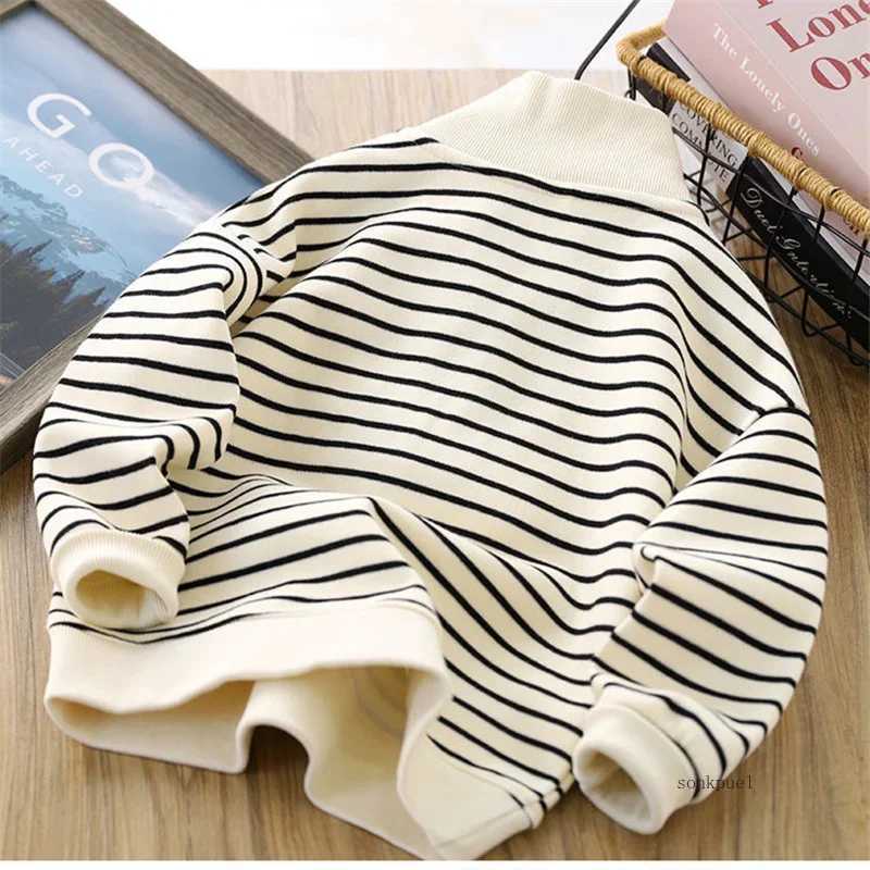 Boys Stripes Sweatshirt Coats Spring Autumn Girls Casual Pullover Big Kids Clothing Lapel Zipper Tops Children SportswearY240814