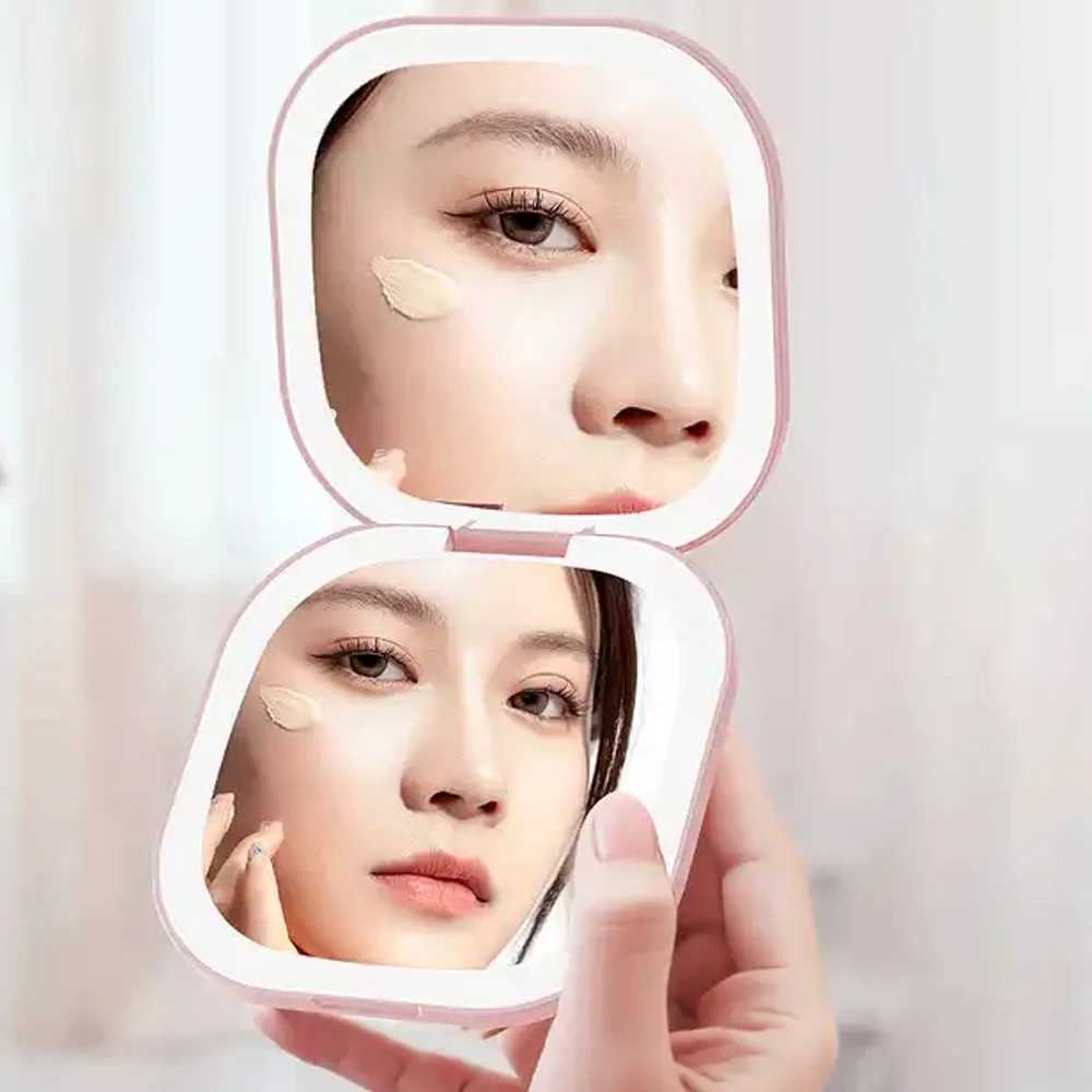 Compact LED makeup mirror with light 1X/3X magnifying pocket portable travel folding makeup mirror womens makeup mirror gift W240813