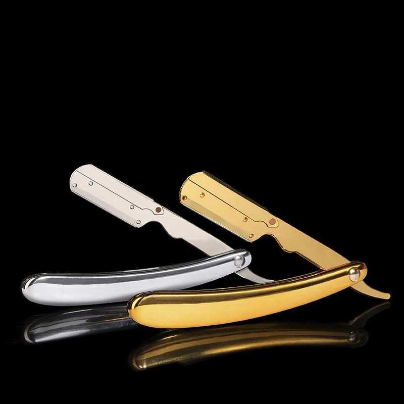 Stainless Steel Razor With 10 Shaving Blades Electroplated Gold And Silver ABS Handle Mens Manual Folding Shaver Barber KnifeM240814