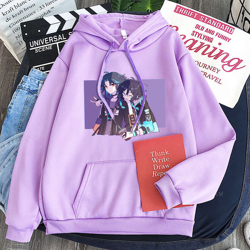 Anime Game Genshin Impact Hoodies Haruku Xiao Zhong Li Kawaii Poster Cartoon Women Men Unisex Plus Size Long Sleeve Sweatshirt