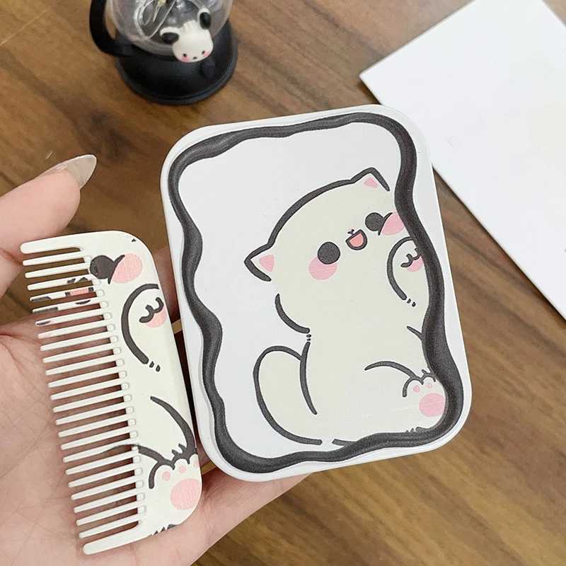 Cartoon cat folding handheld mirror makeup mirror portable creative with comb suitable for girls holding mirrors W240813