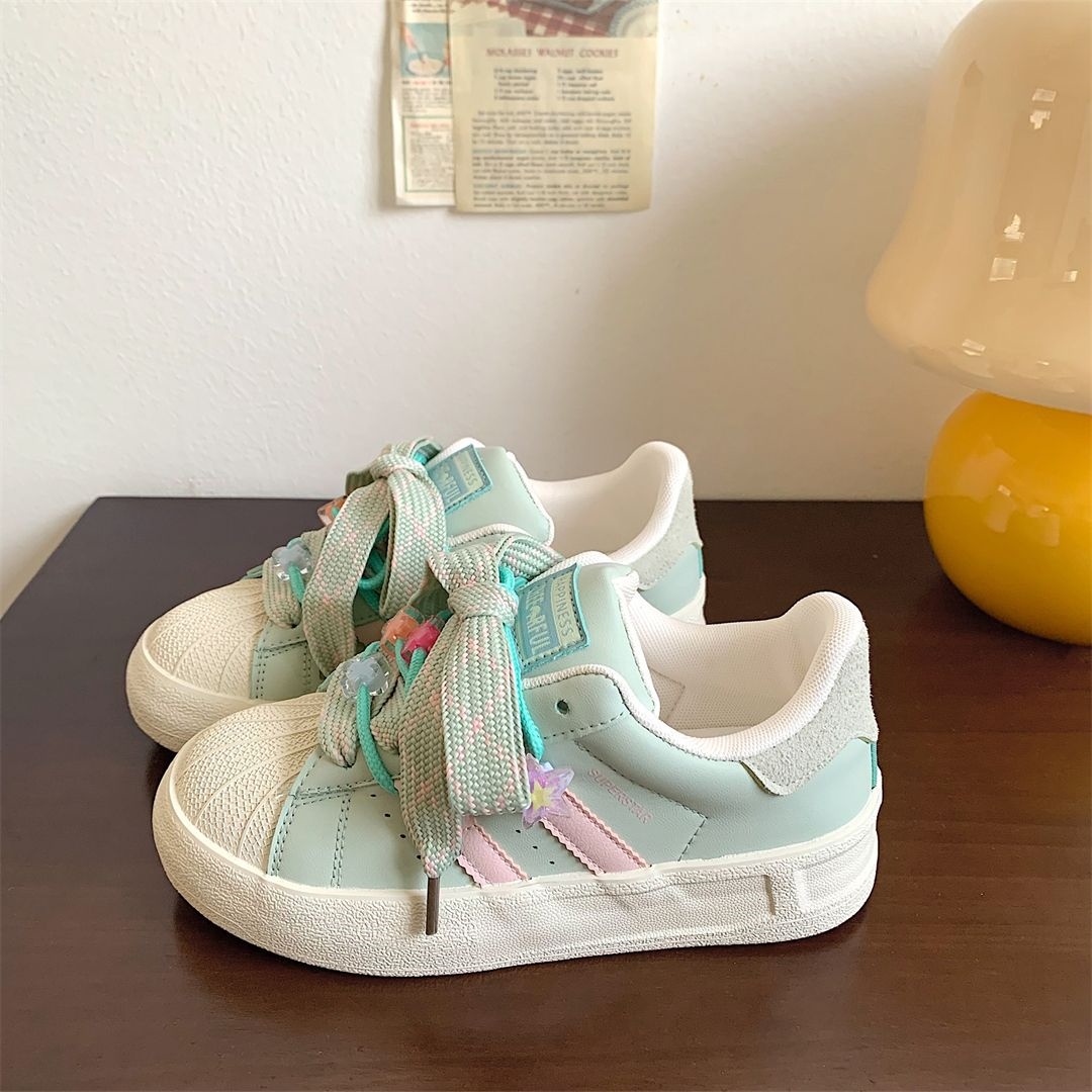 Dopamine color shell head thick soled board shoes women 2024 summer new student small white shoes