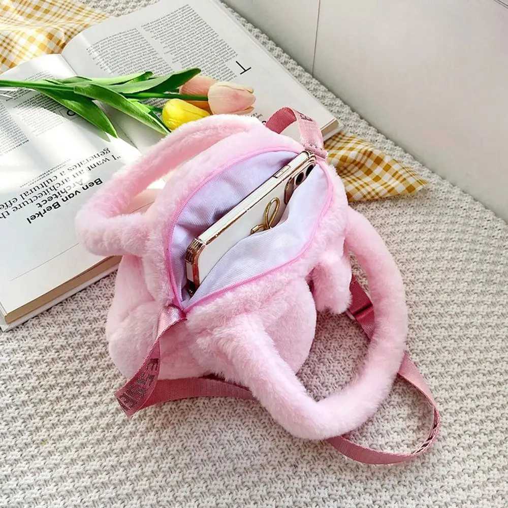 Kawaii Rabbit Plush Handbag for Girls Shoulder Bag Soft Pink White Rabbit Doll Cross Body Bag for Children Messenger Bag W240813