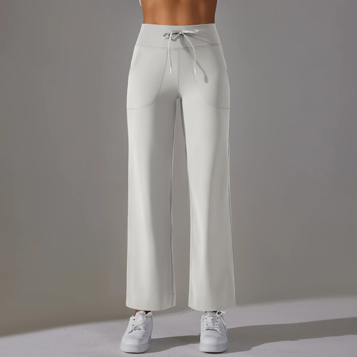 Wide Leg Pants With Pockets Womens Loose Yoga High Waist Legging Drawstring Outdoor Casual Jogging Gym Sports Flare Pants 240813