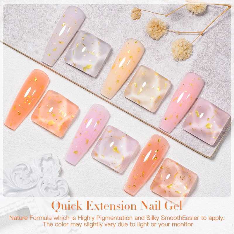 MEET ACROSS 8ml Pink Gold Glitter Quick Extension Gel Nail Polish Gold Foils Effect Semi Permanent UV Gel Nails Art for ManicureM240814