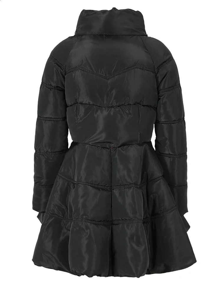 EAM Black Bandage Bow Cotton-padded Coat Long Sleeve Loose Fit Women Parkas Fashion Autumn Winter 2024 1DH5282 240813