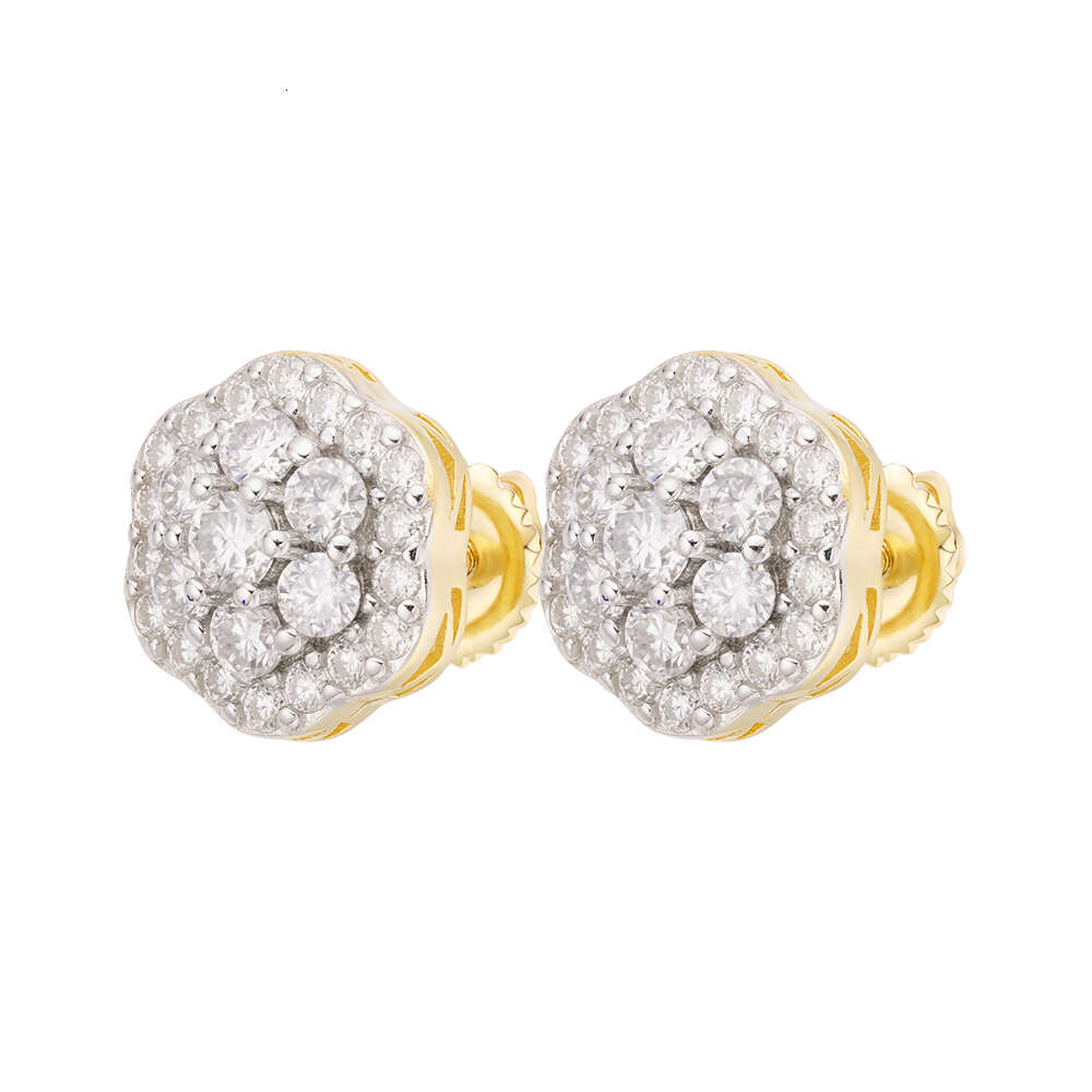 8MM 10MM 12MM Iced Out Hip Hop Pass Dia Tester VVS Moissanite Men 14k Gold Plated wer Cluster Screw Back Earrings