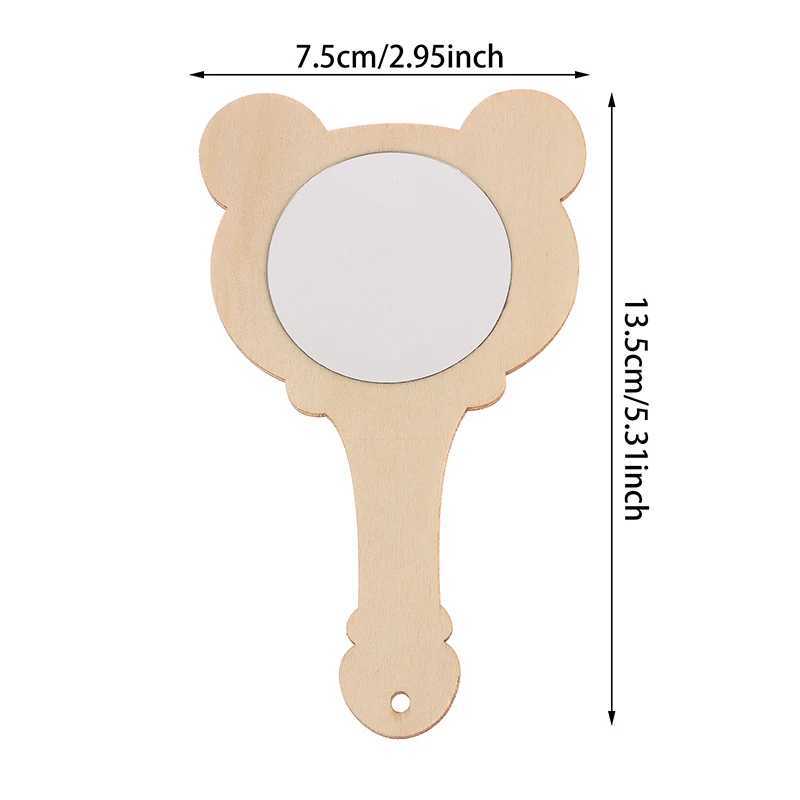 Mirror Diy unfinished wooden blank portable paddle handle beauty handle toy craft painting makeup wooden childrens travel hand W240813
