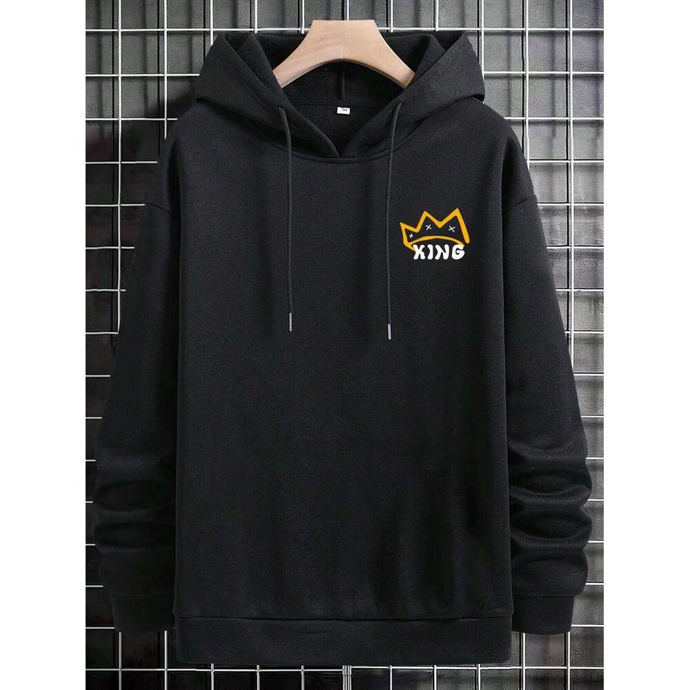 Men's Haruku Fashion Hooded Sweatshirt MAKE MONEY NOT FRIEND Letter Slogan Print Cartoon Fleece Soft Pullover Sweatshirts s