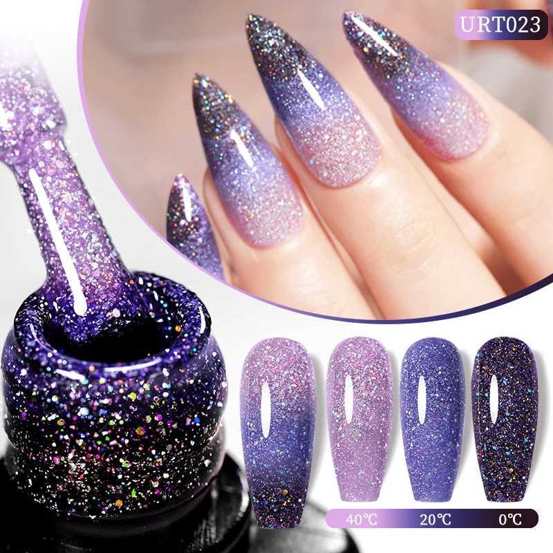 UR SUGAR 7.5ml Thermal Laser Glitter Gel Semi Permanent Soak Off UV Gel Temperature Color Change Sequins Nail Art VarnishM240814
