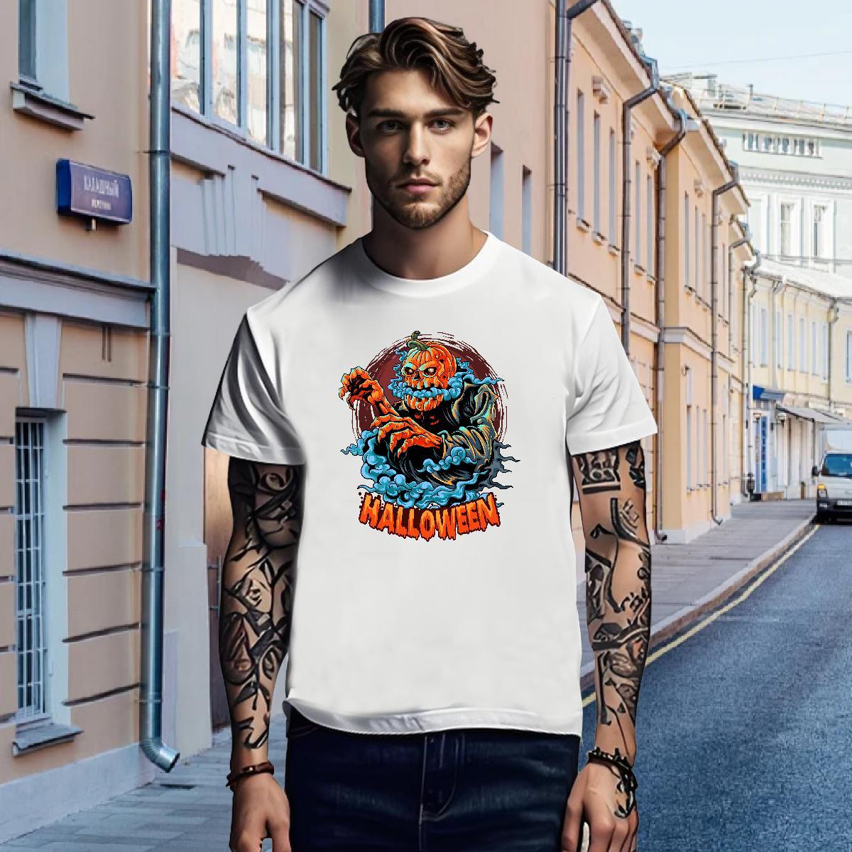 Men T Shirts 230g Pure Cotton Halloween High Street Hip Hop O-Neck Short Sleeve White Plus Size Tshirt for Man Woman Brand Free Shipping Tee Shirt