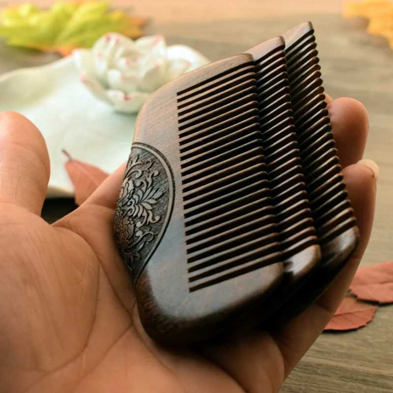 Pocket Comb Sandalwood Green Natural Ultra Narrow Dent Wooden Comb Static Lice Beard Comb W240813