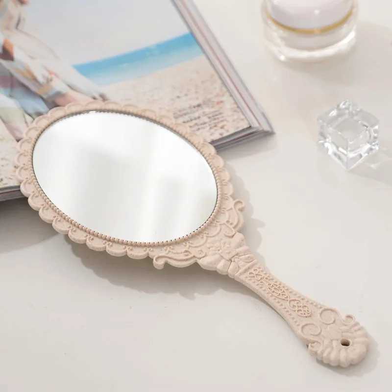 1 silver retro mirror womens floral reproduction oval circular makeup handheld mirror princess womens makeup beauty dress gift W240813