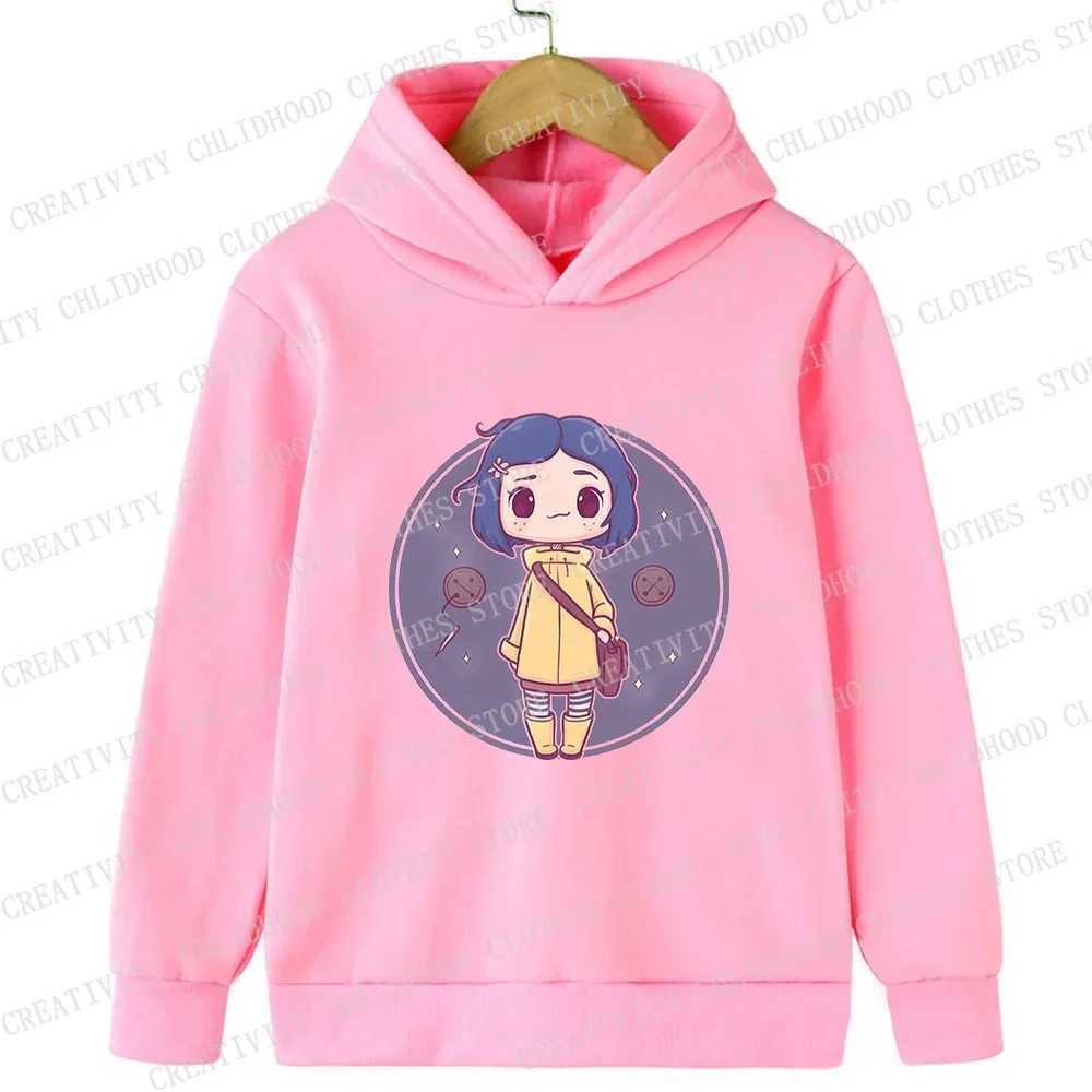 Coraline Children Hoodies Girl Boy Kids Movie Kawaii Pullover Fashion Cartoons Casual Clothes Kid Tops SweatshirtsY240814