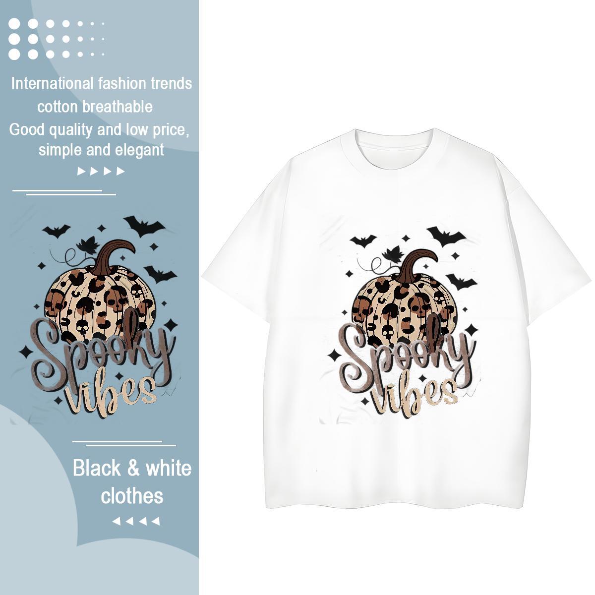 Loose Fit T-Shirts pumpkin Crew Neck High Street Hip Hop Floral Print 230g Pure Cotton Men Tshirts DIY Clothes